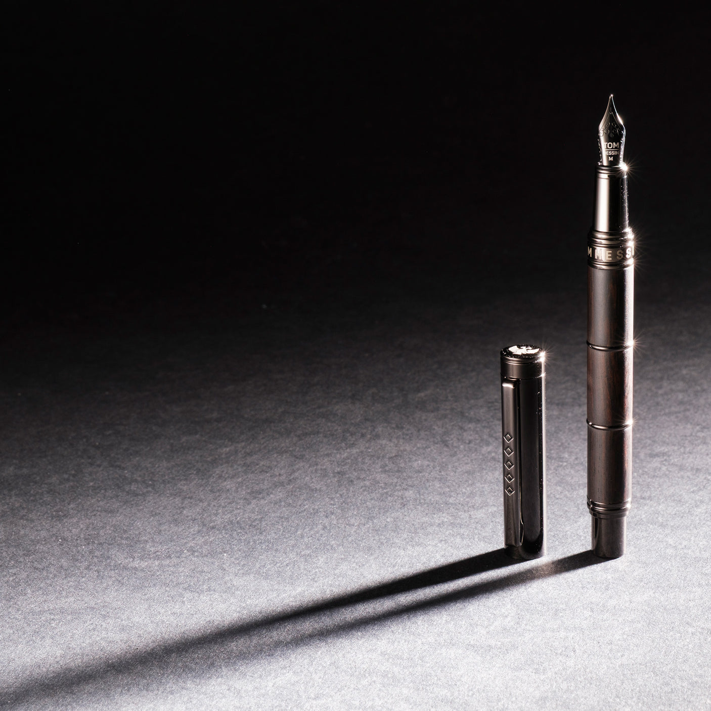 Tom Hessin Revolution Fountain Pen Charcoal Black Wood Barrel with Gunmetal Trim