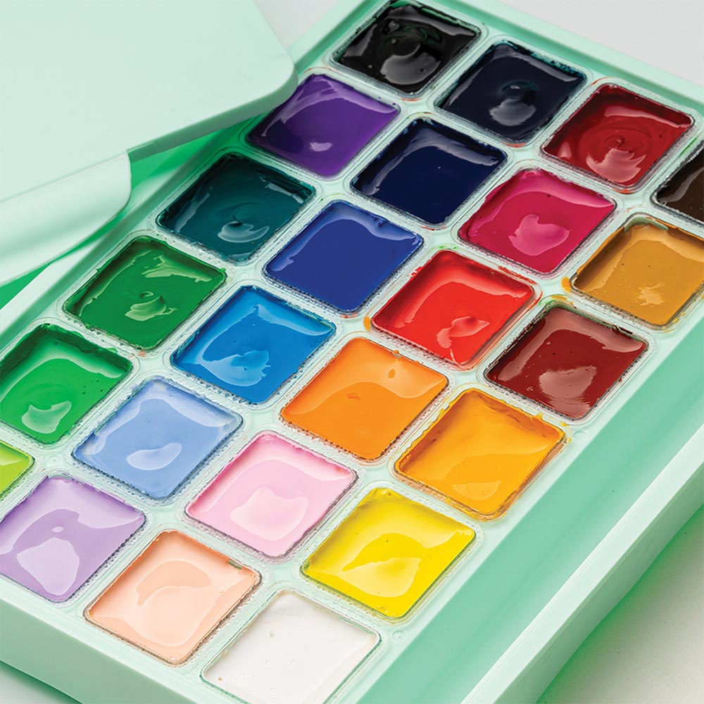 HIMI Jelly Cup Gouache Set of 24 Colours Green Case