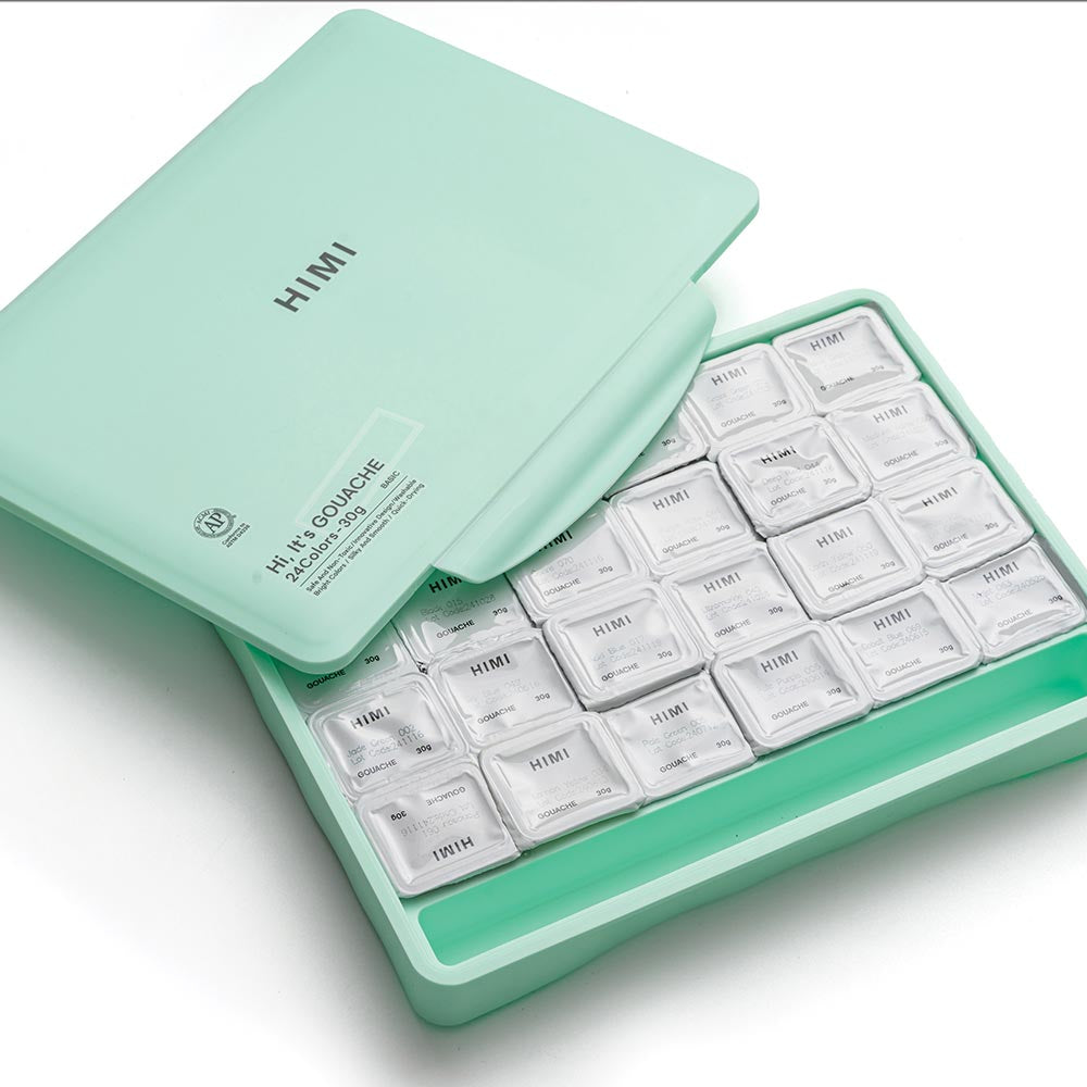 HIMI Jelly Cup Gouache Set of 24 Colours Green Case