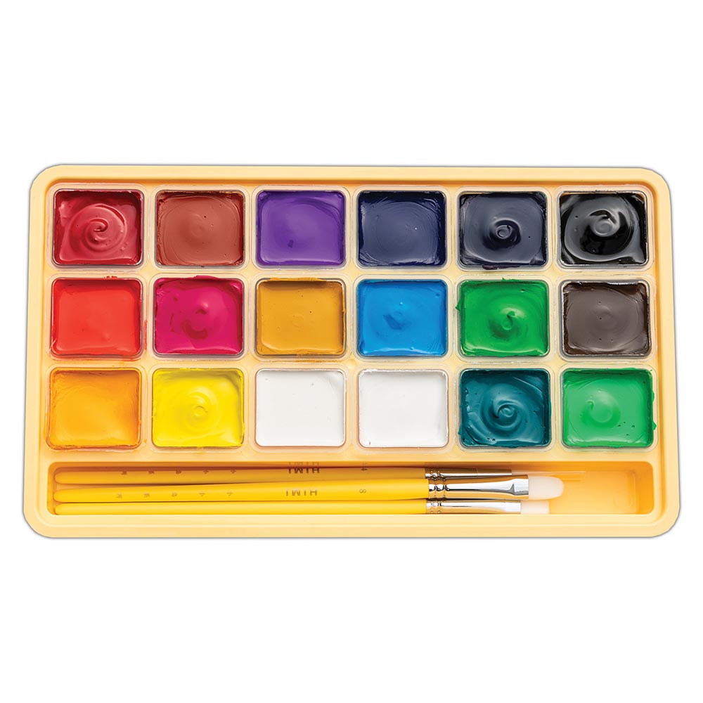 HIMI Jelly Cup Gouache Set of 18 Colours + 3 Brushes Yellow Case