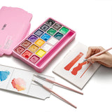 HIMI Jelly Cup Gouache Set of 18 Colours + 3 Brushes Pink Case