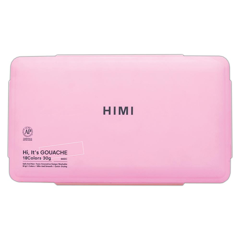 HIMI Jelly Cup Gouache Set of 18 Colours + 3 Brushes Pink Case