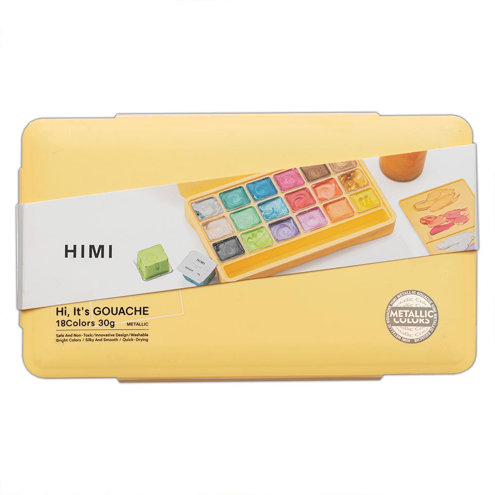 HIMI Jelly Cup Gouache Set of 18 Colours Yellow Case Metallic Edition
