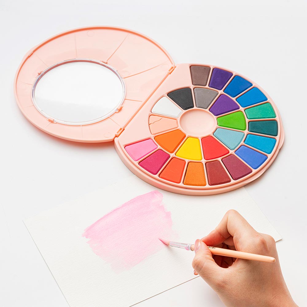 HIMI Solid Watercolour Set of 24 Pans + Brush Pink Case