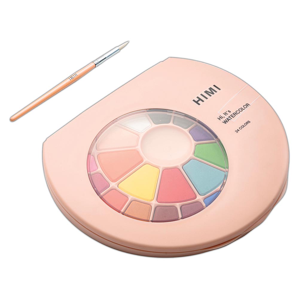 HIMI Solid Watercolour Set of 24 Pans + Brush Pink Case
