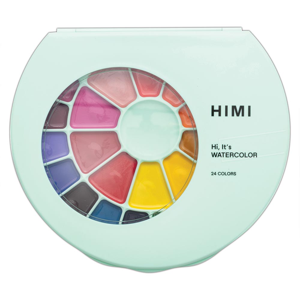 HIMI Semi-Moist Watercolour Set of 24 Pans + Brush Green Case