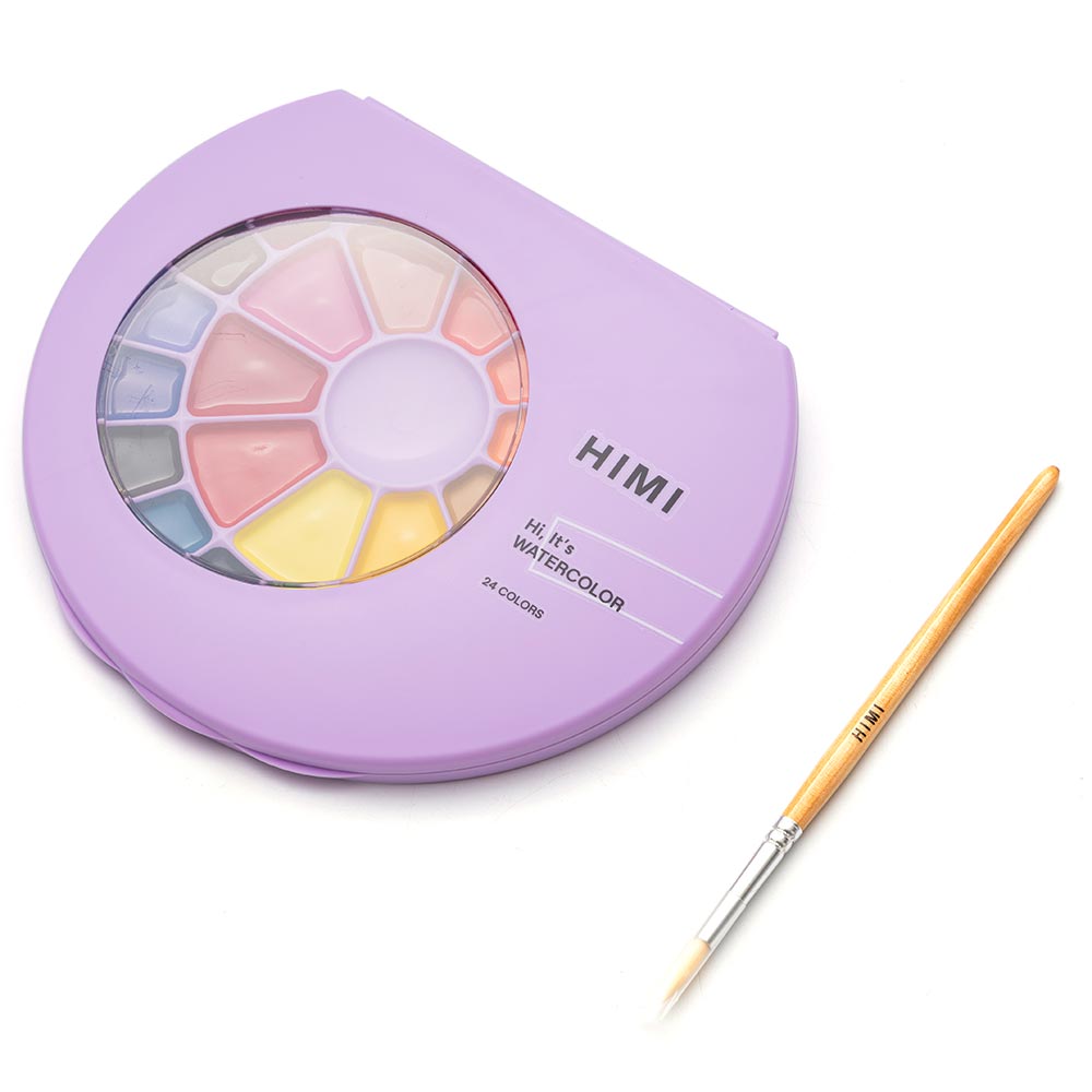 HIMI Semi-Moist Watercolour Set of 24 Pans + Brush Purple Case