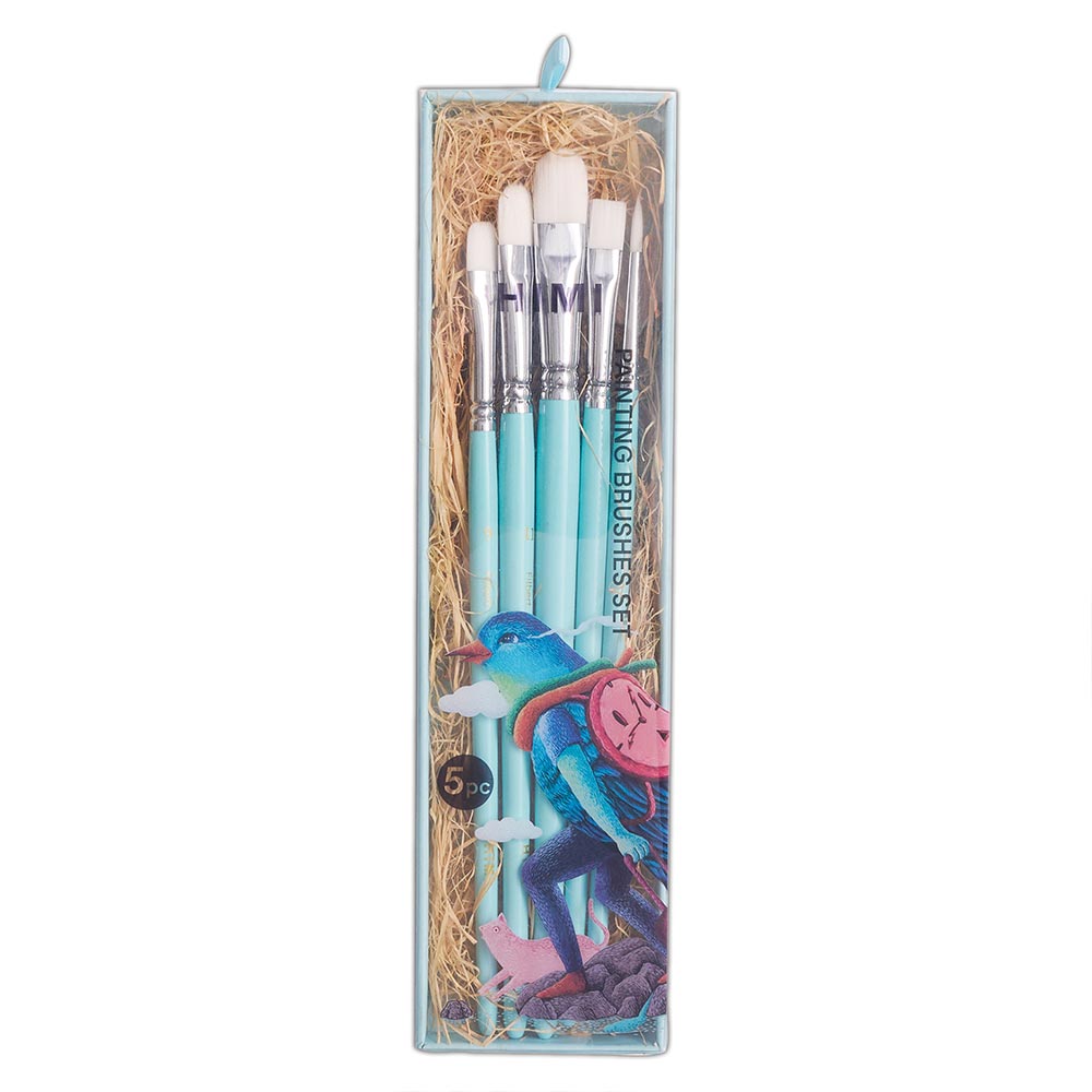 HIMI Set of 5 Brushes Filbert Flat and Round Blue