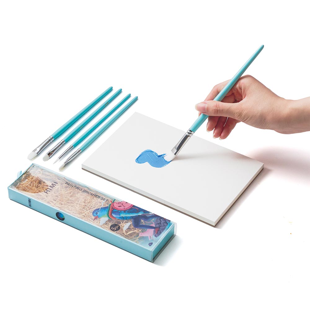 HIMI Set of 5 Brushes Filbert Flat and Round Blue