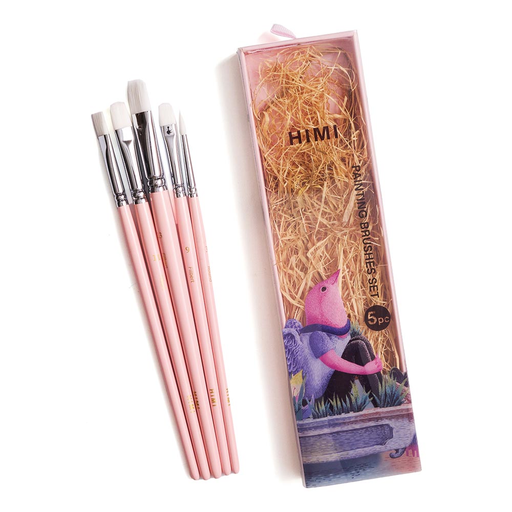 HIMI Set of 5 Brushes Filbert Flat and Round Pink