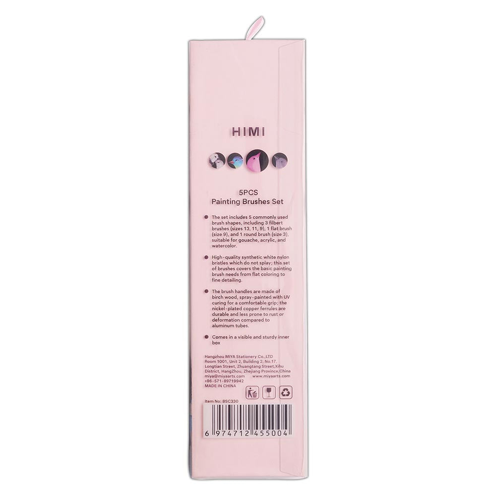 HIMI Set of 5 Brushes Filbert Flat and Round Pink