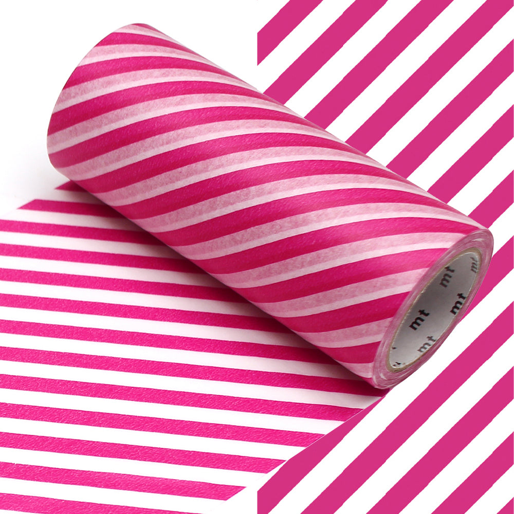 mt Washi Masking Tape - 100mm x 7m - Stripe Magenta
