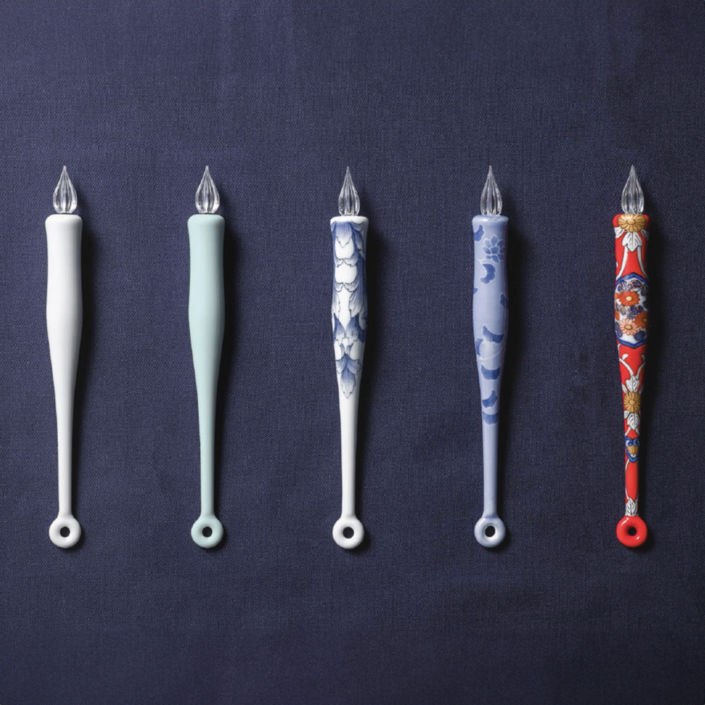 HIZEN5 Saga Collective Japanese Ceramic Glass Dip Pen Sumihajiki Karahanamon