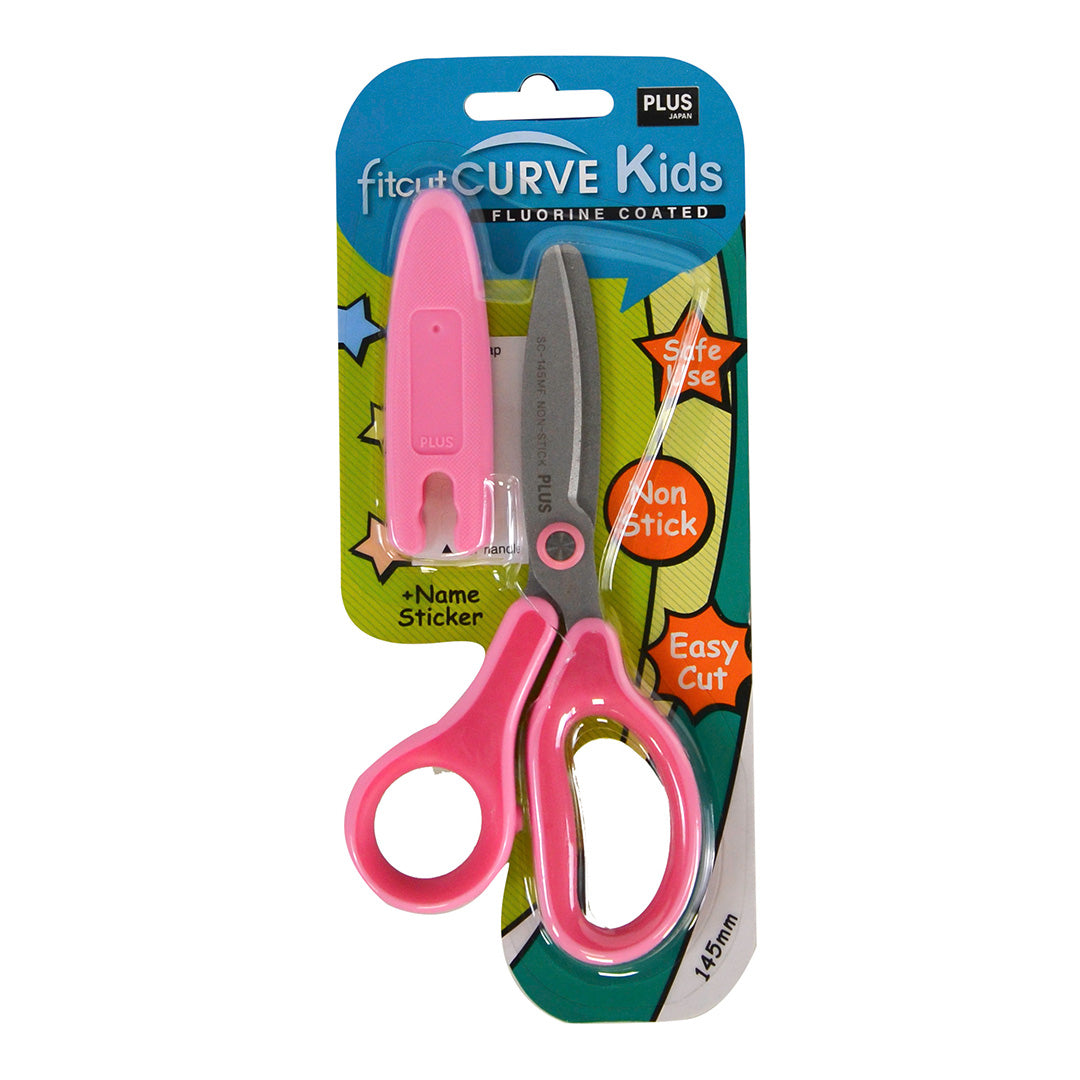 PLUS Curved Kids Scissors Fluorine-Coated Pink