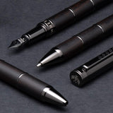Tom Hessin Revolution Fountain Pen Charcoal Black Wood Barrel with Gunmetal Trim