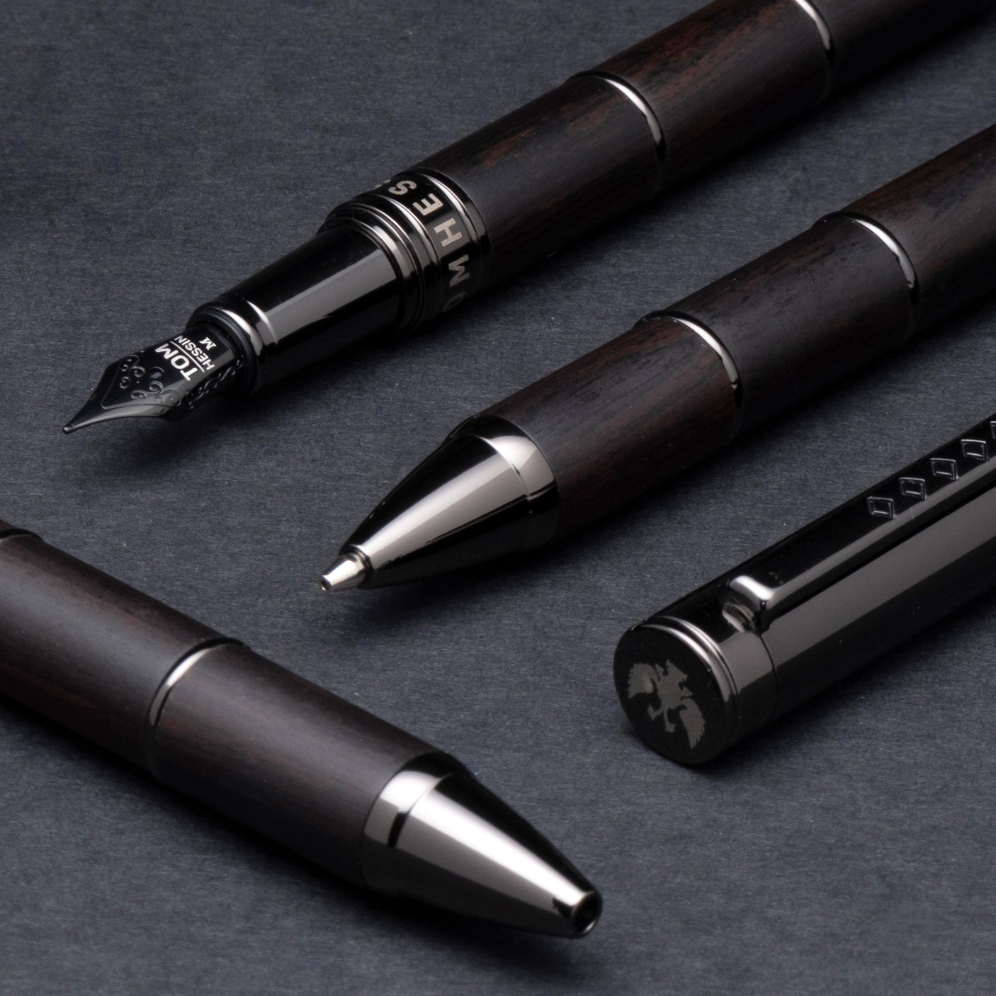 Tom Hessin Revolution Mechanical Pencil Charcoal Black Wood Barrel with Gunmetal Trim