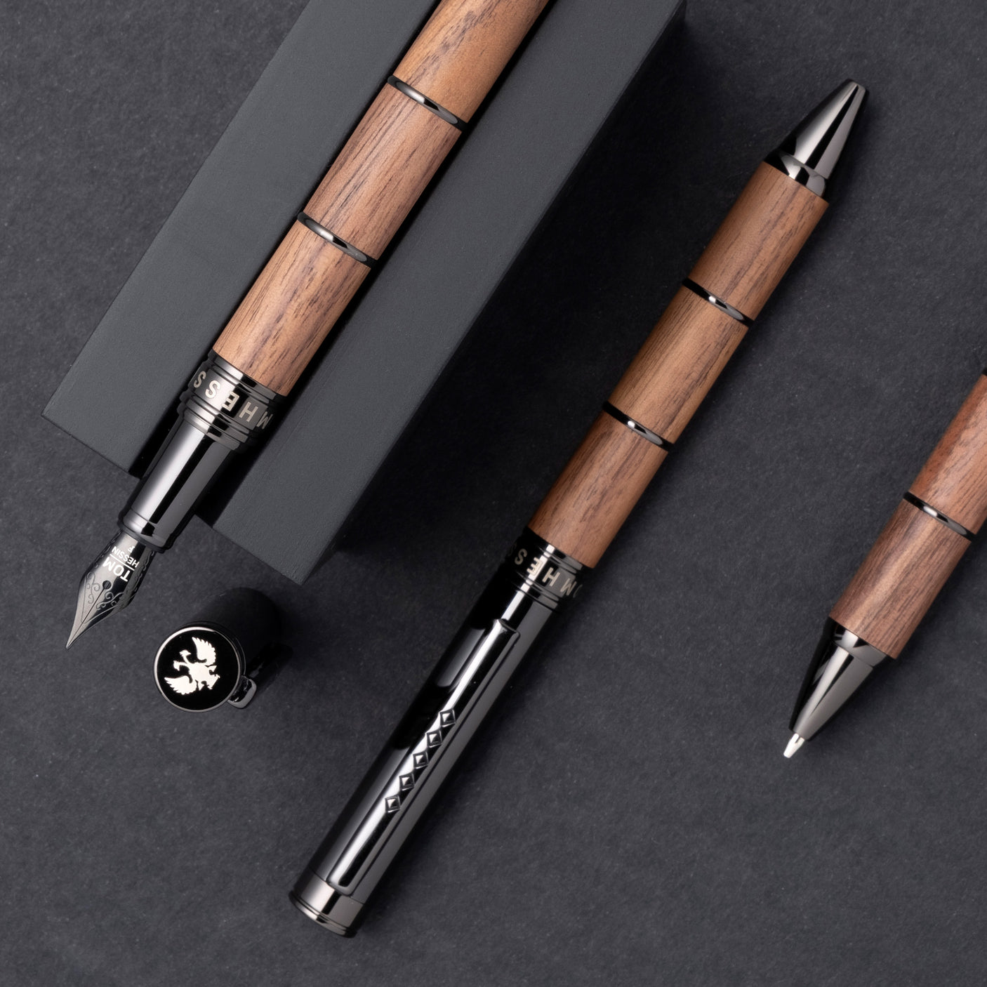 Tom Hessin Revolution Mechanical Pencil Rustic Wood Barrel with Gunmetal Trim
