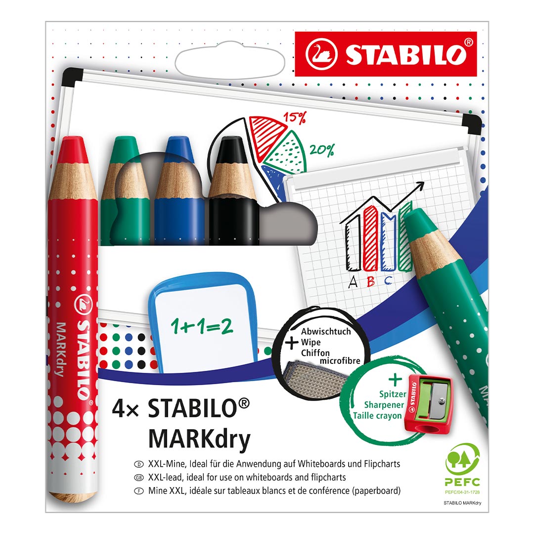 STABILO Markdry Wallet With Sharpener & Cloth Set of 4 by Stabilo at Cult Pens