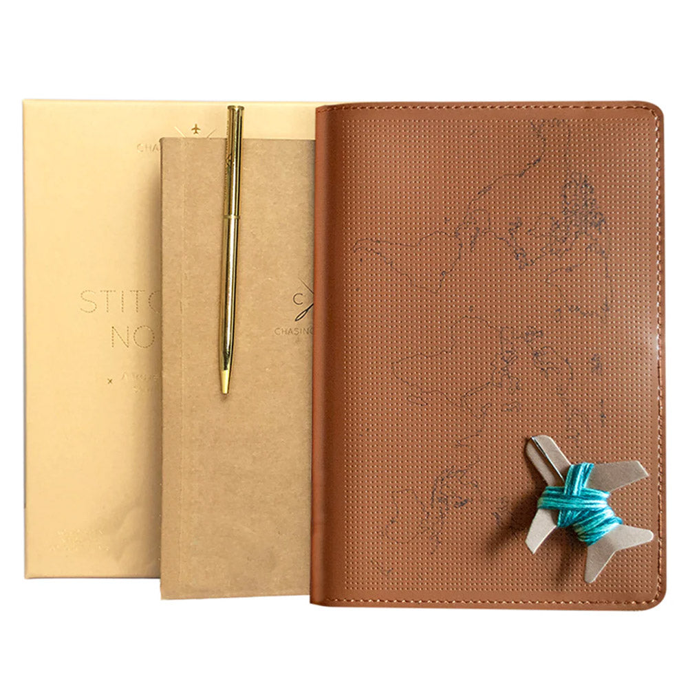 Chasing Threads Stitch World Travel Notebook Brown