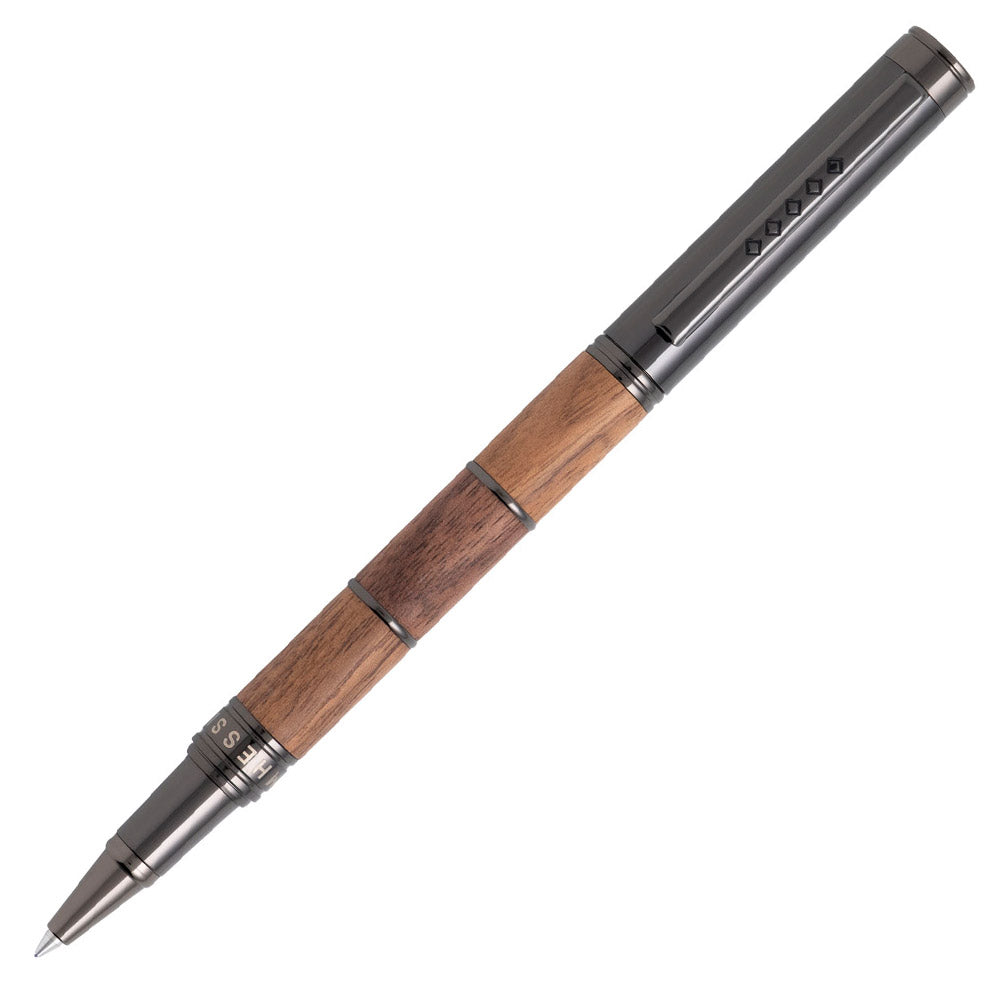 Tom Hessin Revolution Rollerball Pen Rustic Wood Barrel with Gunmetal Trim