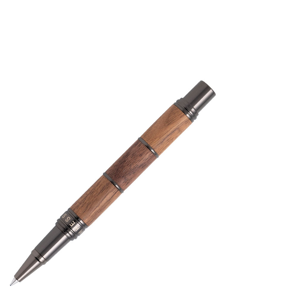 Tom Hessin Revolution Rollerball Pen Rustic Wood Barrel with Gunmetal Trim
