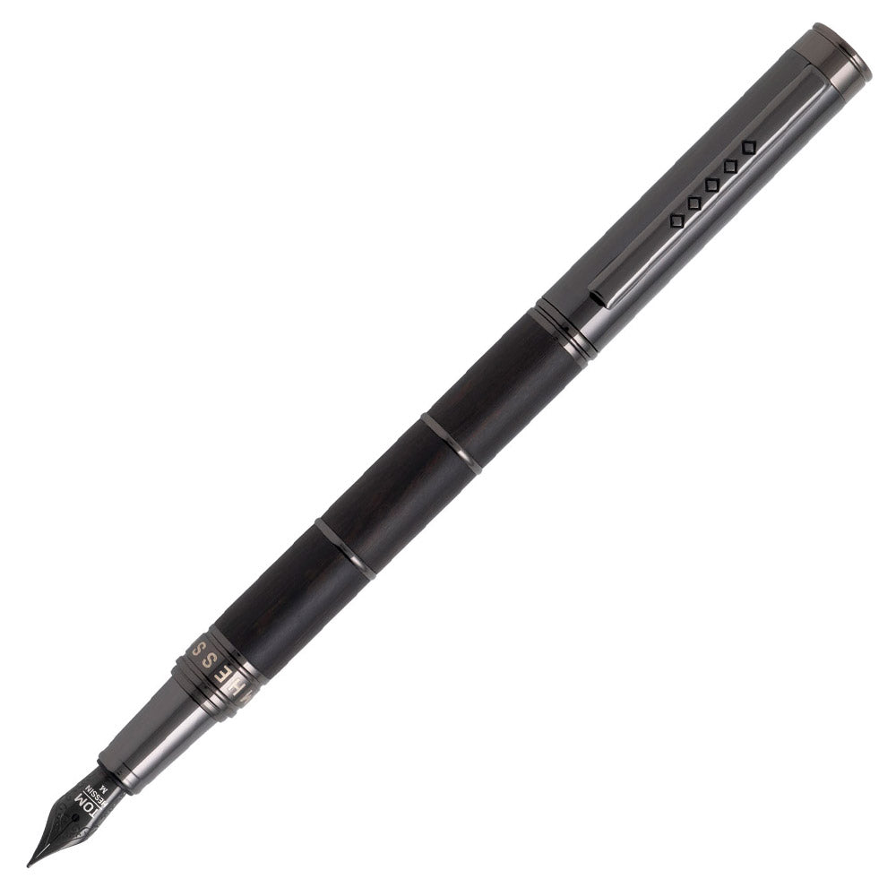 Tom Hessin Revolution Fountain Pen Charcoal Black Wood Barrel with Gunmetal Trim