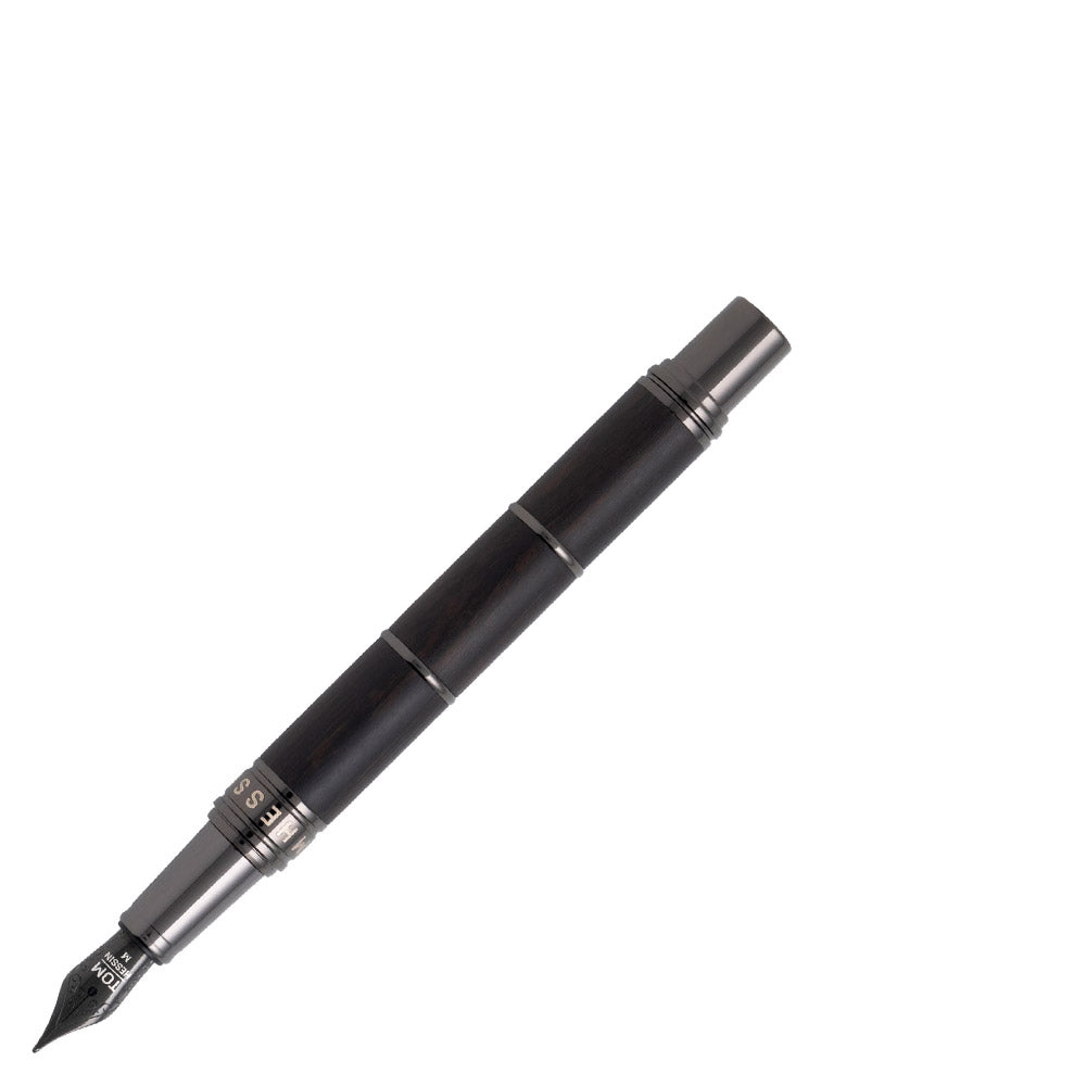Tom Hessin Revolution Fountain Pen Charcoal Black Wood Barrel with Gunmetal Trim