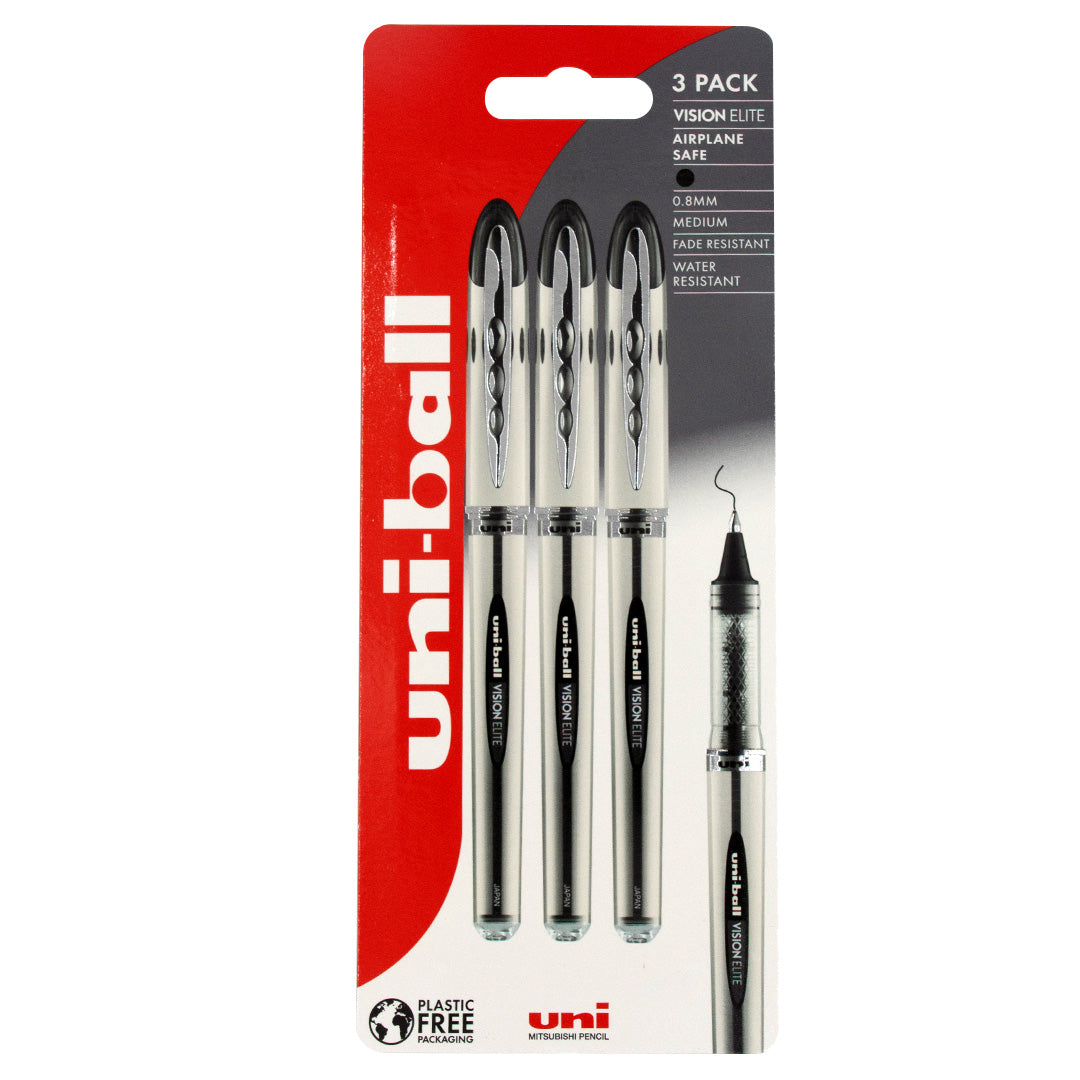 Uni-ball Vision Elite UB-200 Medium Airplane Safe Rollerball Pen Three-Pen Set by Uni at Cult Pens