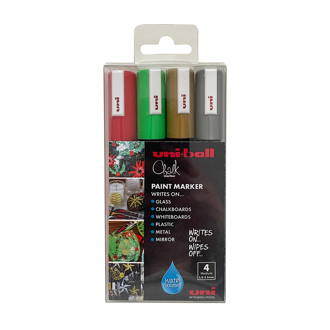 Uni Chalk Marker 4-Piece Christmas Set by Uni at Cult Pens