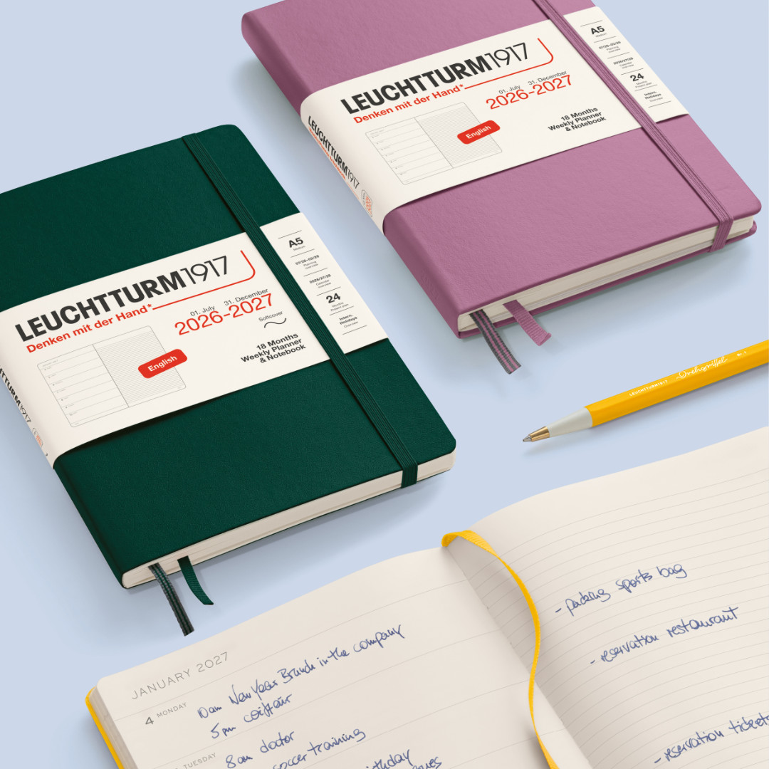 LEUCHTTURM1917 Weekly Planner & Notebook Medium (A5) 18 months 2026/2027 Black