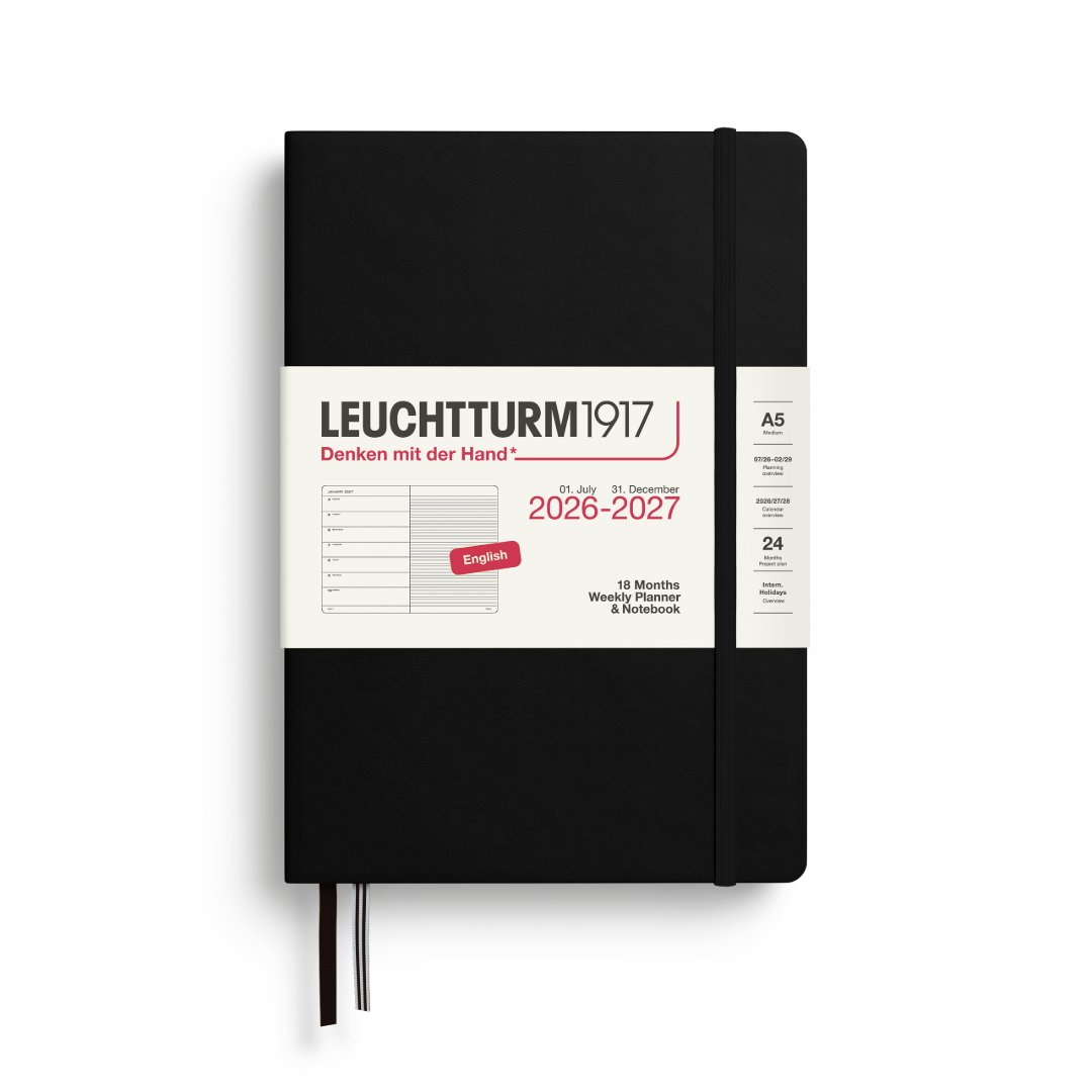LEUCHTTURM1917 Weekly Planner & Notebook Medium (A5) 18 months 2026/2027 Black
