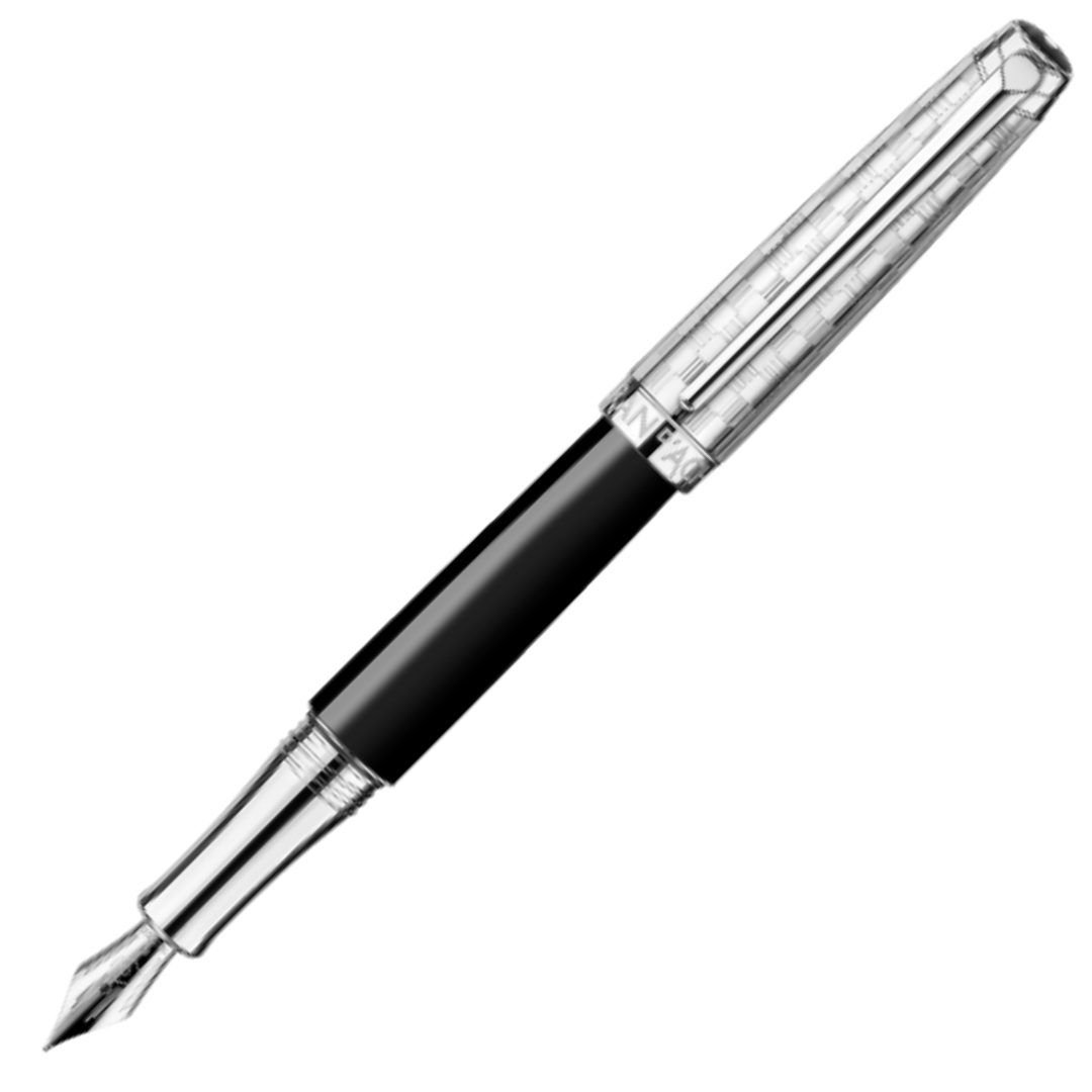 Caran d'Ache Leman Fountain Pen Damier Silver Plated with Leather Case