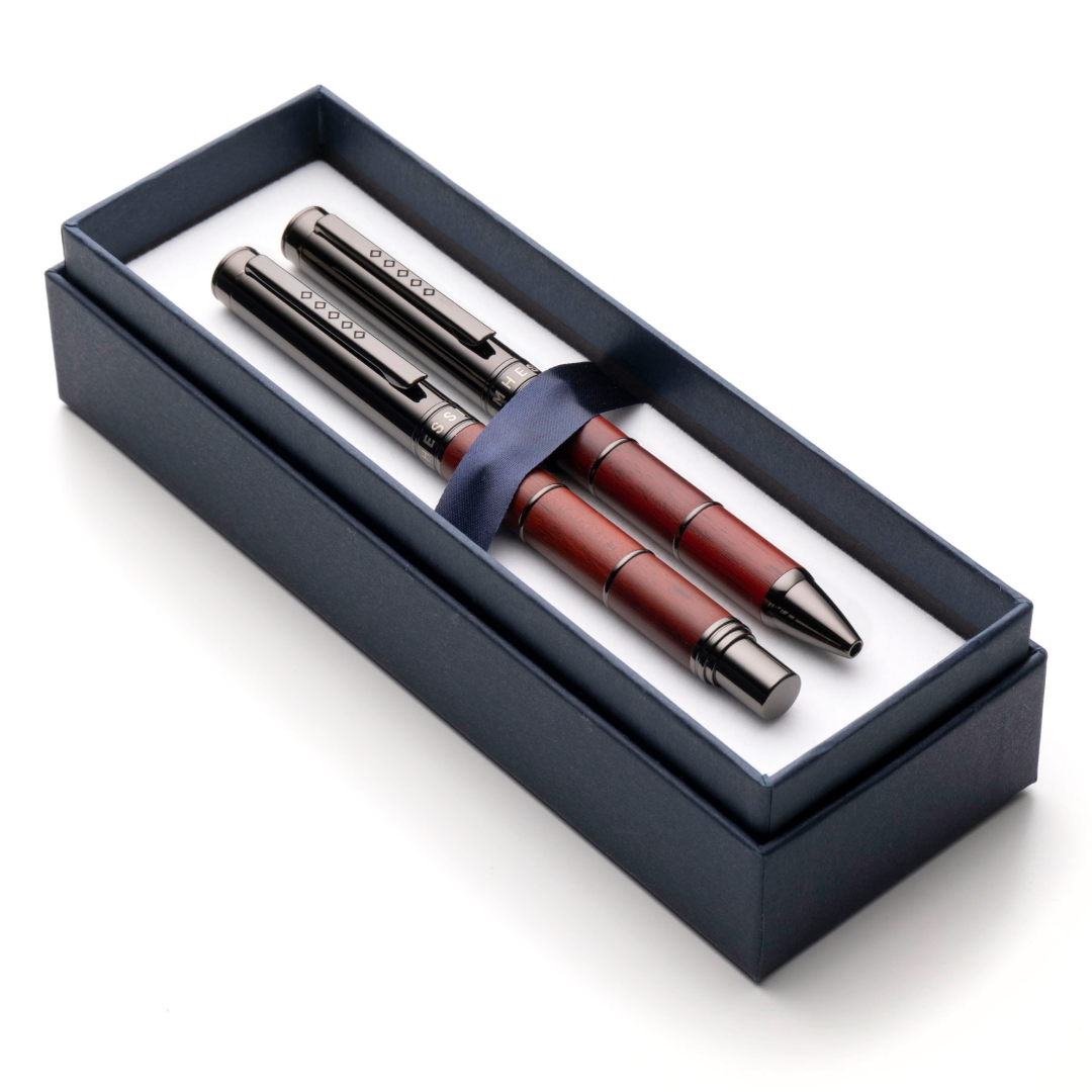 Tom Hessin Revolution Fountain Pen & Ballpoint Pen Set Ironbridge Wood Barrel with Gunmetal Trim