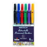 WRITECH Retractable Permanent Marker Pack of 6 Assorted Colours