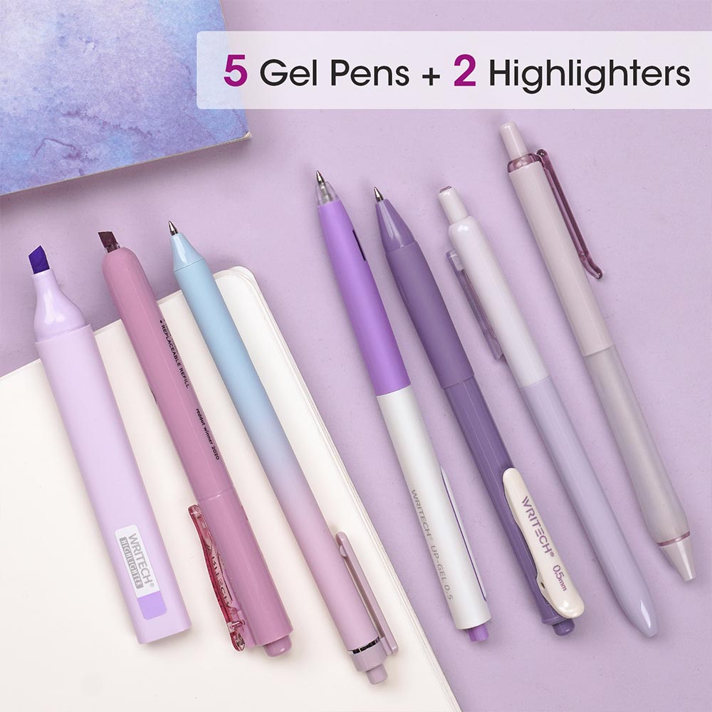 WRITECH 7 Piece Writing Set Purple and Black