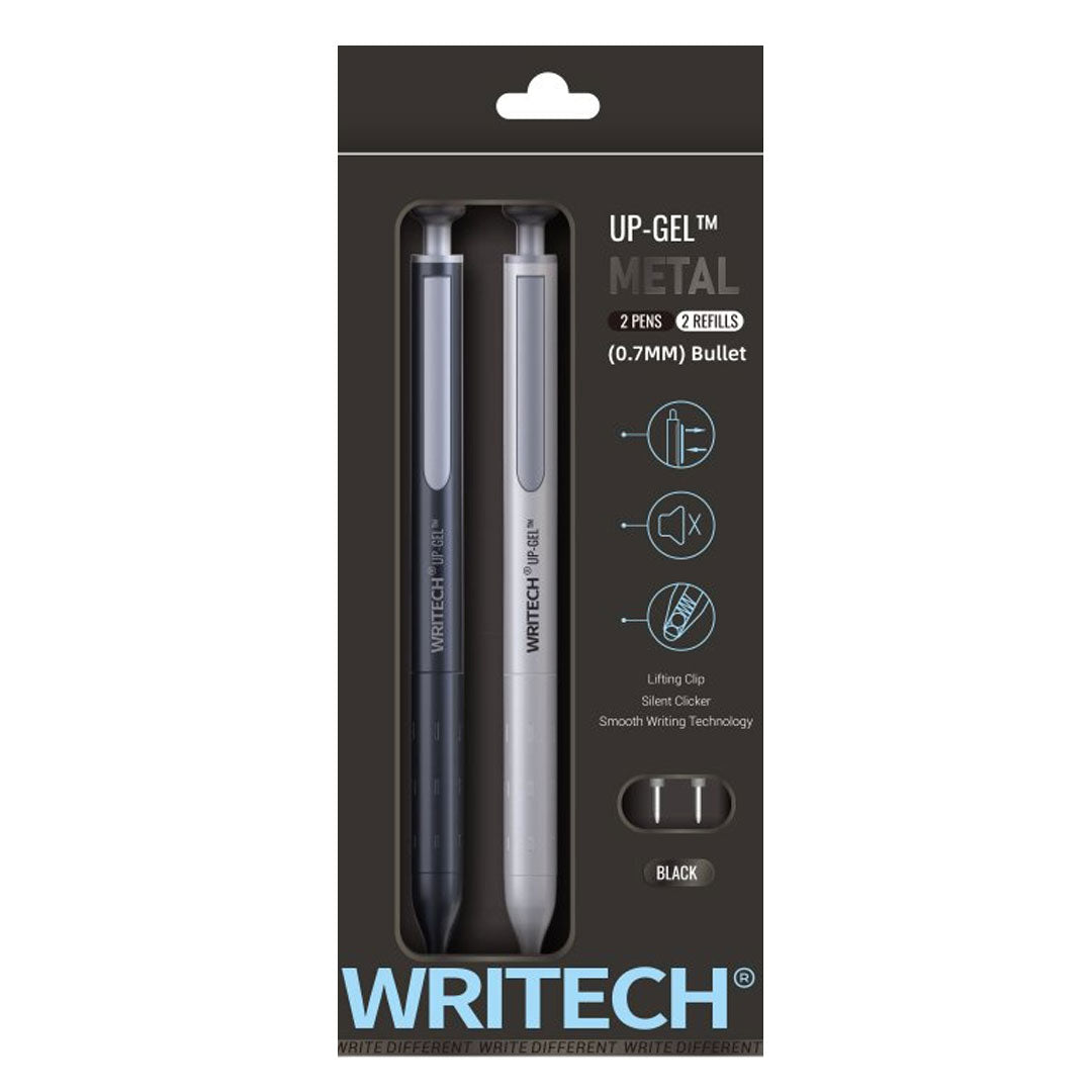 WRITECH Space Up Metal Gel Pens Set of 2 Black and Silver