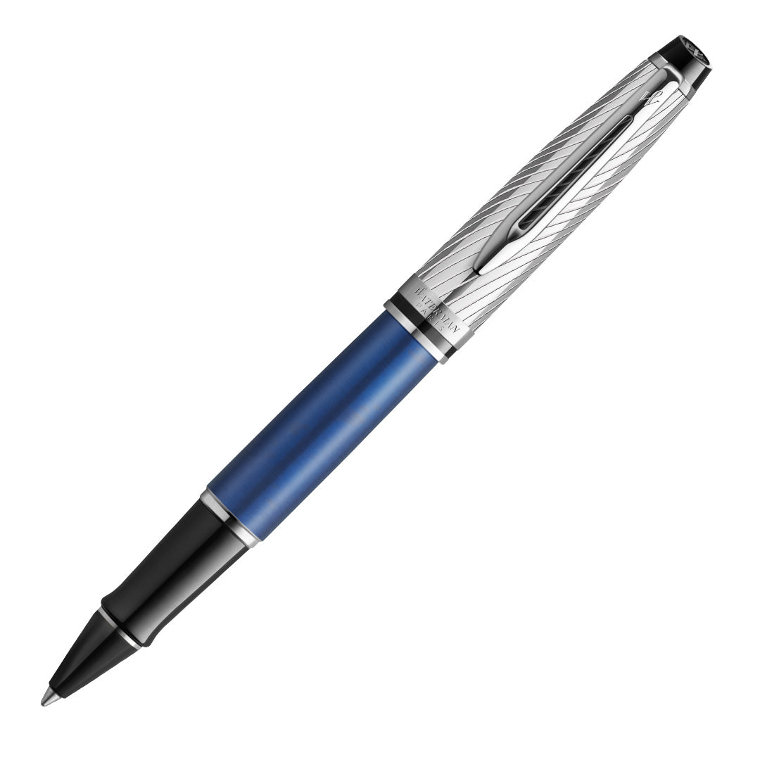 Waterman Expert Deluxe Rollerball Pen Metal & Blue Lacquer with Palladium Trim