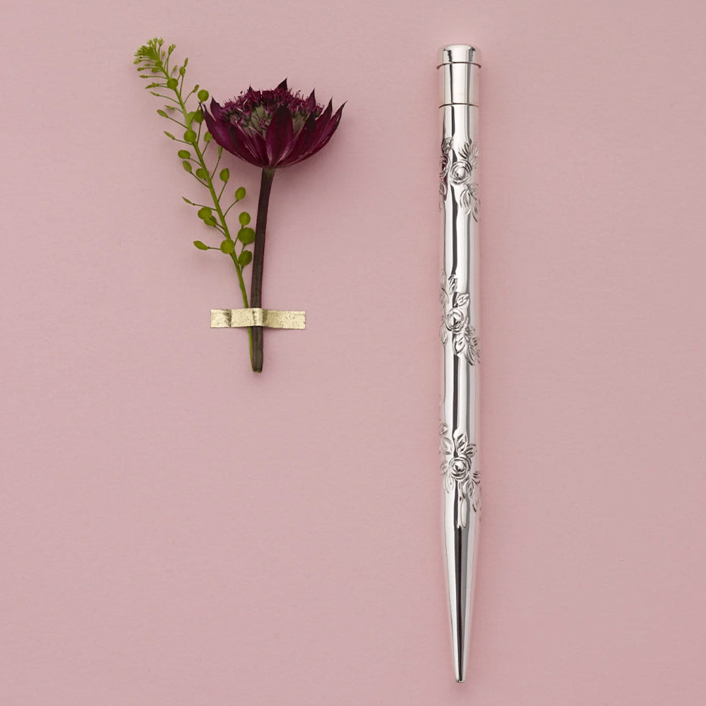 Yard O Led Mayflower Hand-Chased Sterling Silver Ballpoint Pen