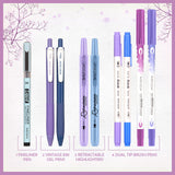 WRITECH 9 Piece Journal Kit with Pencil Case Purple and Blue