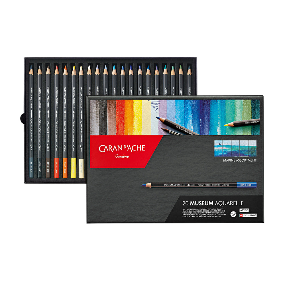 Caran d'Ache Museum Aquarell Watercolour Pencil Box of 20 Marine by Caran d'Ache at Cult Pens