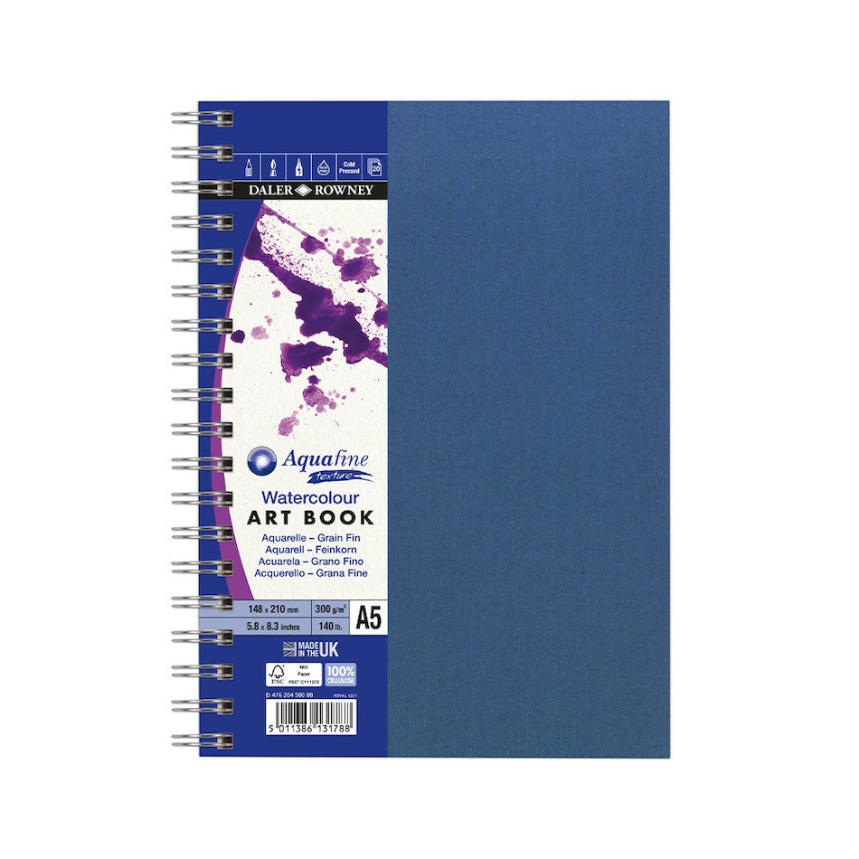 Daler-Rowney Aquafine Watercolour Linen Wirebound Art Book A5 Portrait by Daler-Rowney at Cult Pens
