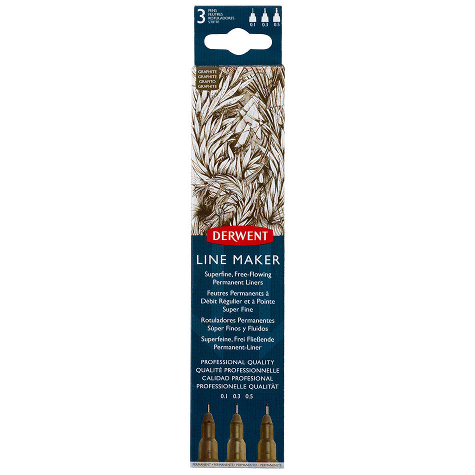 Derwent Line Maker Drawing Pen Graphite Grey Set of 3 by Derwent at Cult Pens