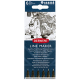 Derwent Line Maker Drawing Pen Black Set of 6 by Derwent at Cult Pens