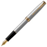 Parker Sonnet Fountain Pen Brushed Steel Gold Trim by Parker at Cult Pens