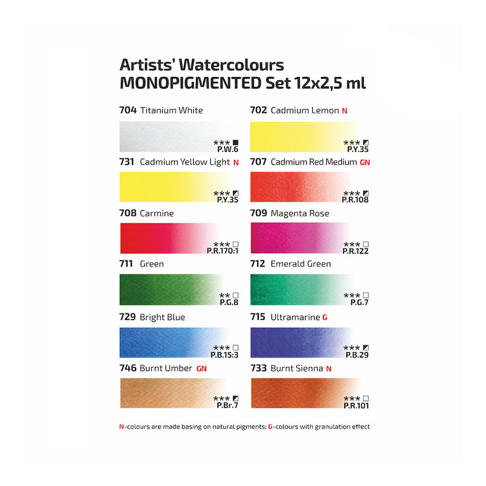 Rosa Watercolour Full Pan Monopigmented Set of 12 by Rosa at Cult Pens