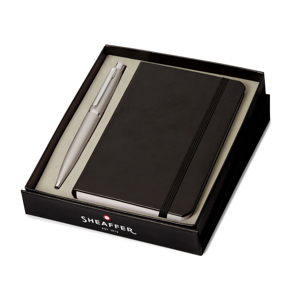 Sheaffer VFM G9400 Ballpoint Pen Strobe Silver with Nickel Trim and A6 Notebook Set by Sheaffer at Cult Pens